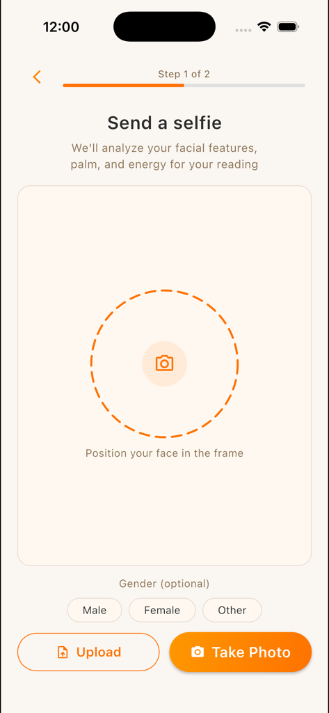 Selfie capture interface for spiritual and energy analysis