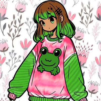 girl wearing frogging sweatshirt