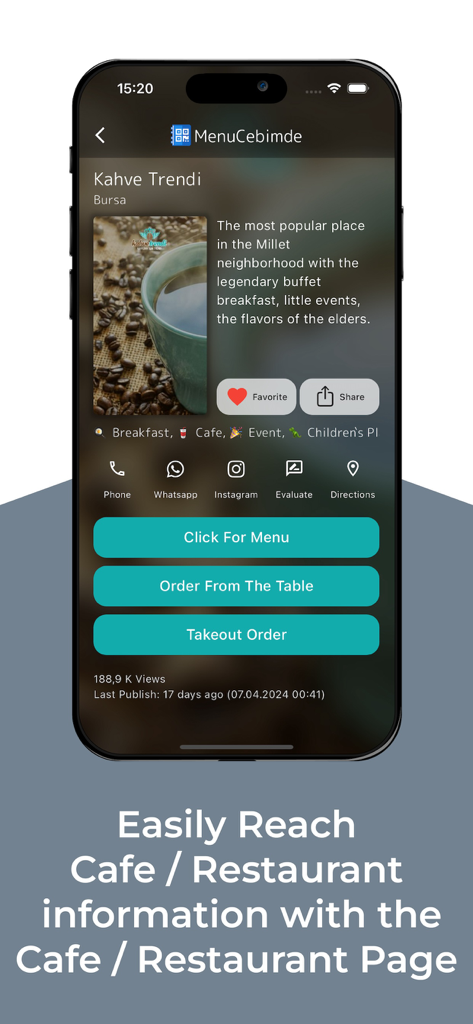 MenuCebimde - MenuCebimde app restaurant profile page showing digital menu and ordering options