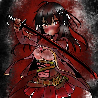 anime girl with sword in cool pose