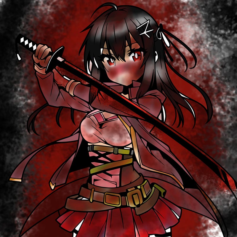 anime girl with sword in cool pose