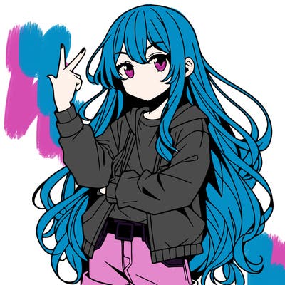 one anime girl with long hair and a cool pose