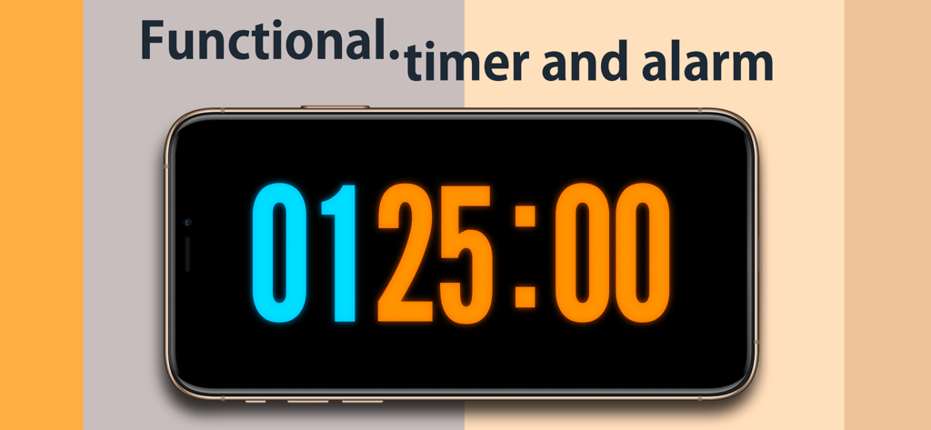 SClock-large,high visibility - 검은색 배경에 높은 대비의 파란색 및 주황색 숫자로 된 대형 디지털 카운트다운 타이머를 표시하는 스마트폰