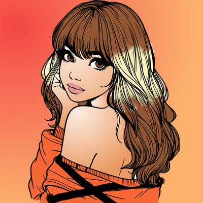 realistic girl with bangs looking over her shoulder