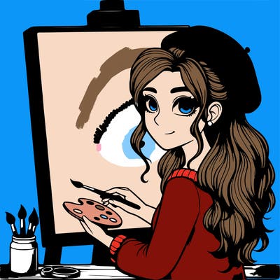 realistic girl artist painting a blank canvas