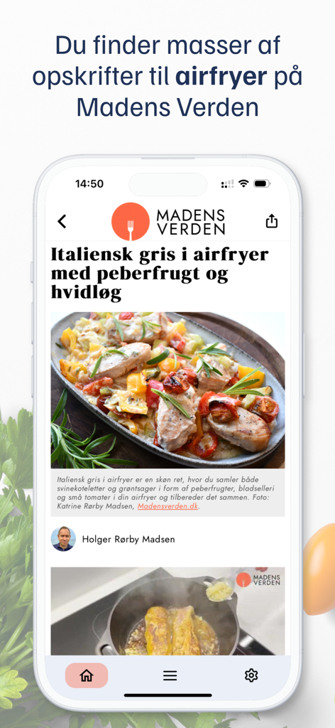 Madens Verden - Madens Verden mobile app displaying an Italian air fryer pork recipe