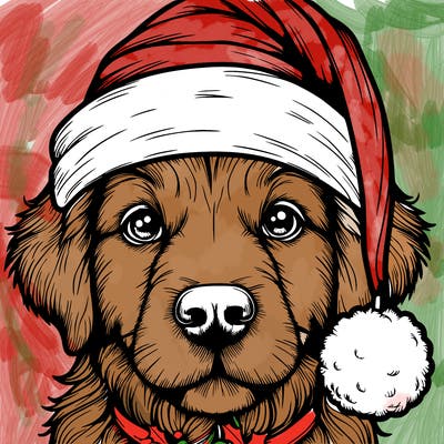 realistic dog with a christmas hat
