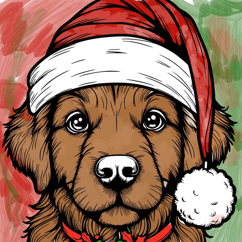 realistic dog with a christmas hat