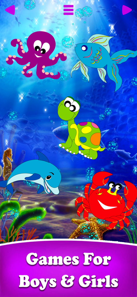 Colorful cartoon sea animals in an underwater scene for children