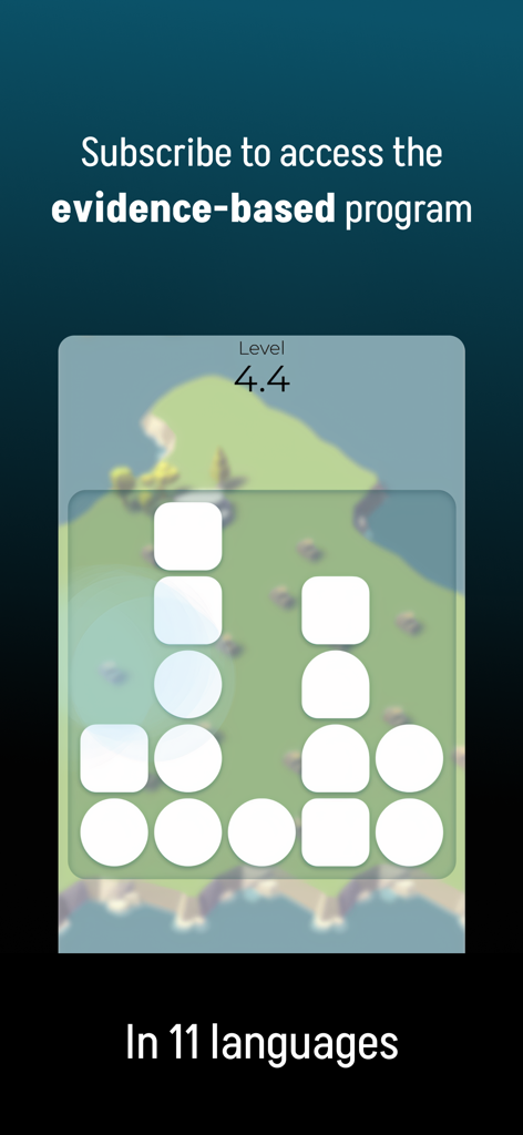 Nuroe — Focus. Learn. Thrive. - Nuroe app interface showing an evidence-based brain training level available in 11 languages