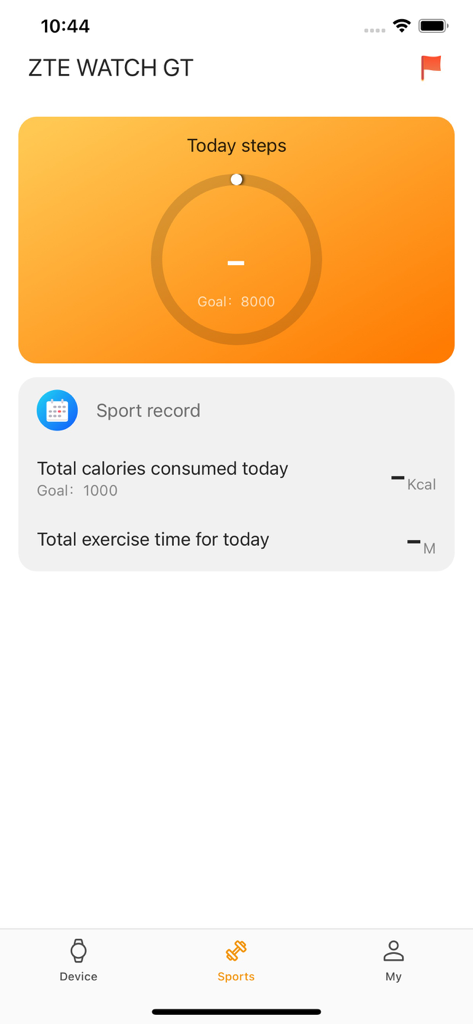 Z-Sports mobile app activity dashboard for tracking daily steps and calories