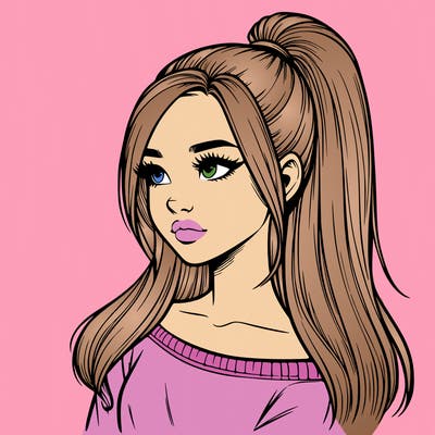 realistic girl with a high ponytail