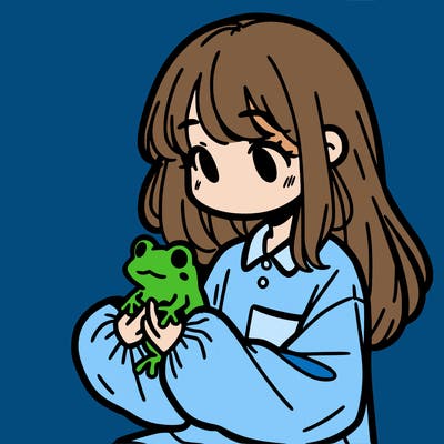 girl with long hair and a oversized shirt. and she is holding a frog