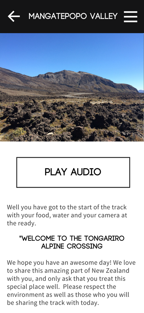 Tongariro Alpine Crossing - Audio guide and information for Mangatepopo Valley in the Tongariro Alpine Crossing app
