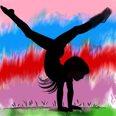 a realistic girl doing gymnastics in a handstand