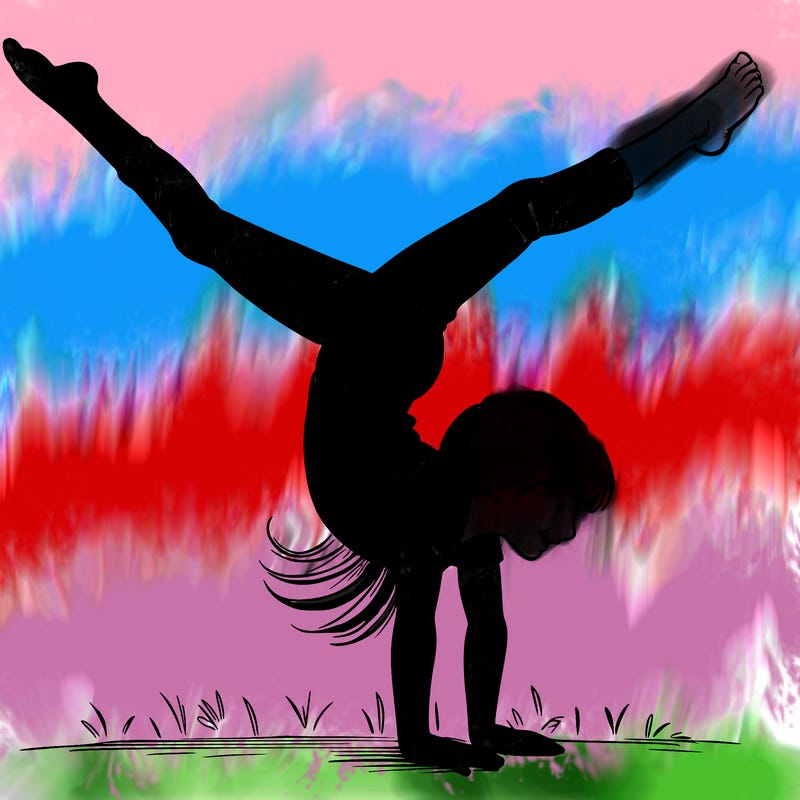 a realistic girl doing gymnastics in a handstand