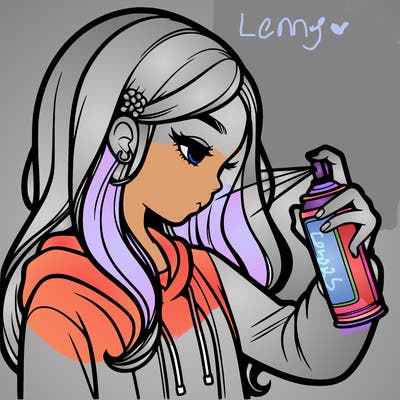 a realistic girl spray painting