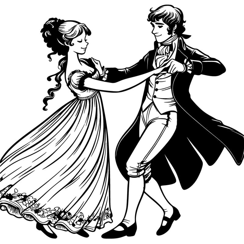 realistic regency era girl dancing with man