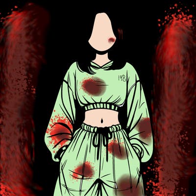 realistic girl faceless with baggy pants and a crop top