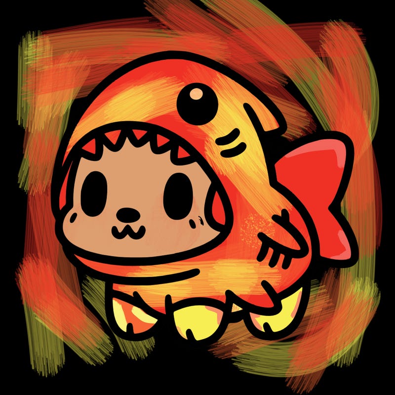 cute dog wearing a shark costume