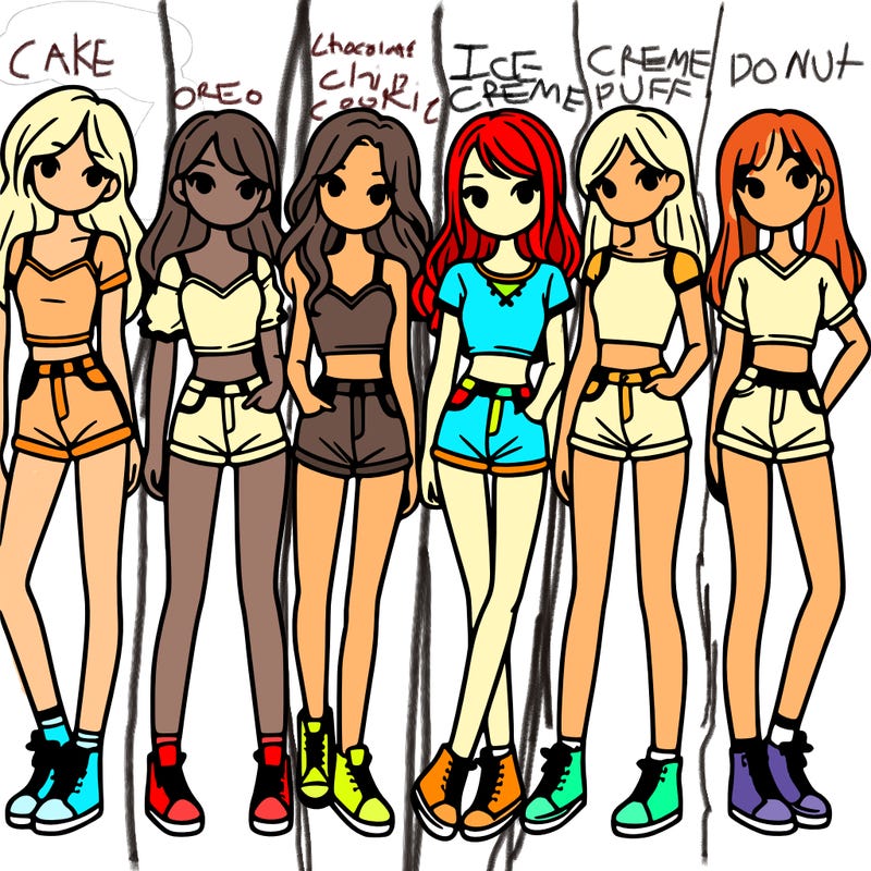 a group of girls wearing crop tops and shorts