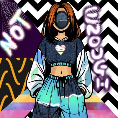 realistic girl faceless with baggy pants and a crop top