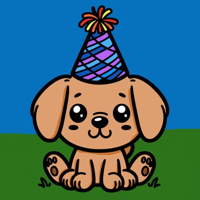puppy with party hat