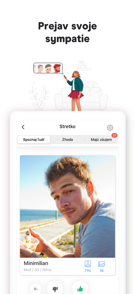 Pokec.sk app screenshot of the Stretko feature used for meeting and matching with people