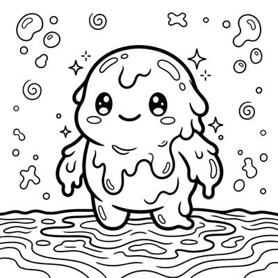 Meet our super cute Kawaii Tar Monster, ready for a splash of color! This friendly, blobby creature is designed with thick lines and simple shapes, perfect for young artists to enjoy.