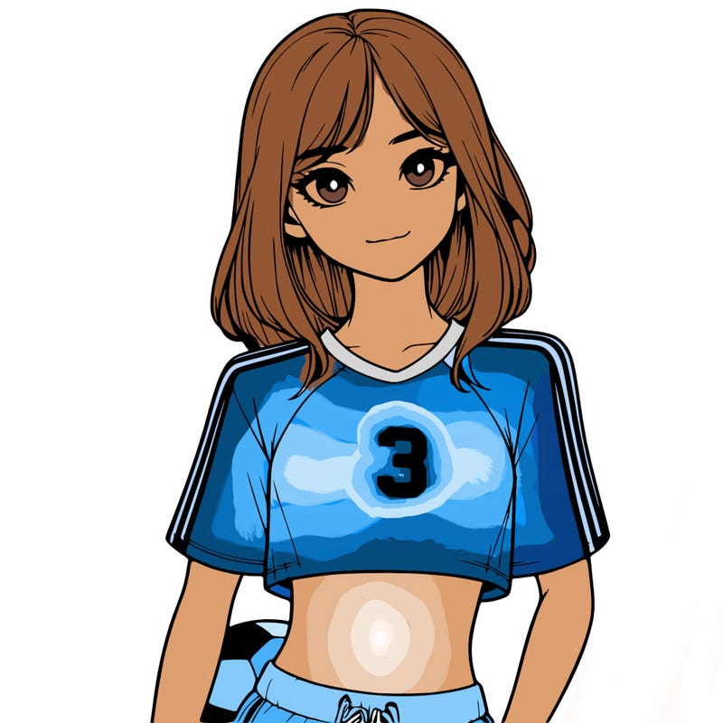 realistic girl wearing soccer jersey
