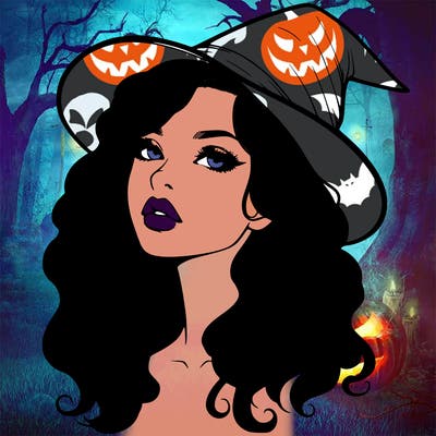 realistic witch girl with wavy hair and lips