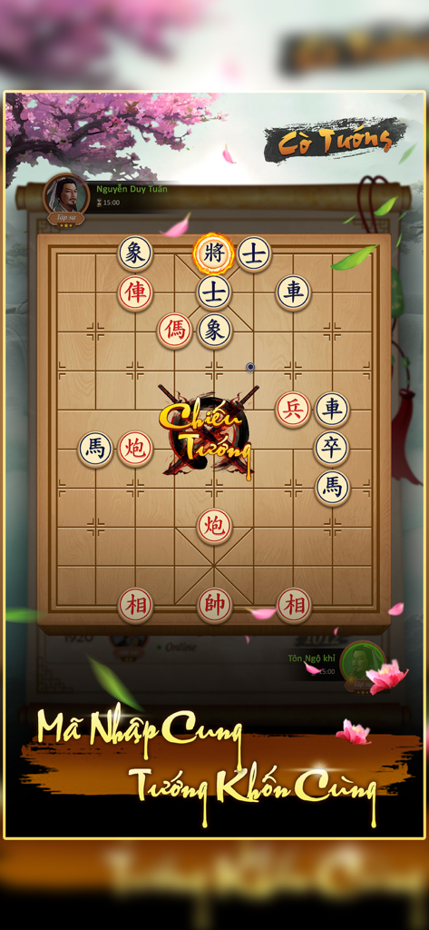 Cờ Tướng Việt Nam - Gameplay of Co Tuong Viet Nam showing a Chinese chess match on a traditional wooden board.