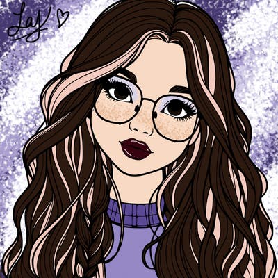 girl with long hair and freckles and glasses realistic