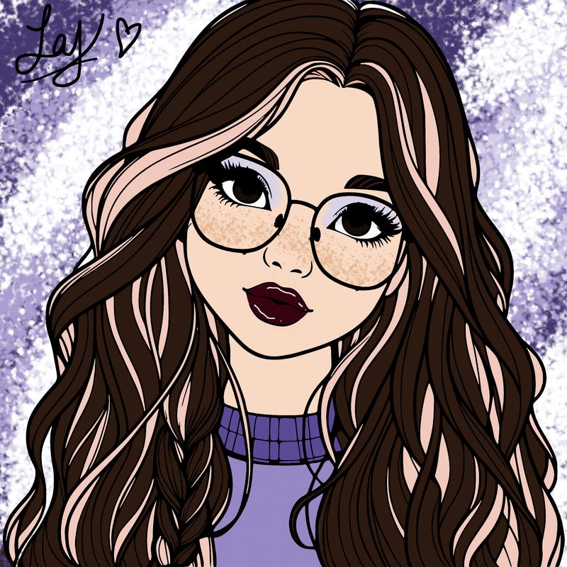 girl with long hair and freckles and glasses realistic