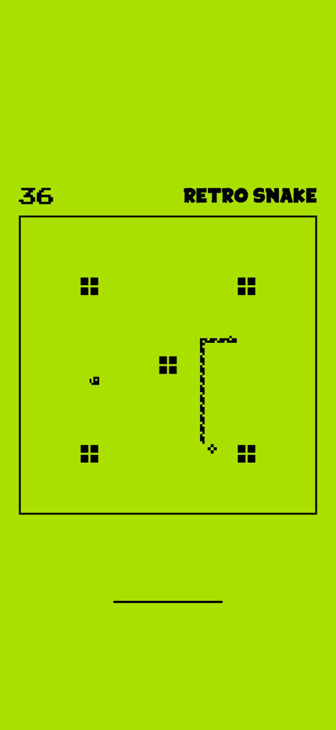 Jogabilidade clássica em pixel art do Retro Snake em um fundo verde vibrante.