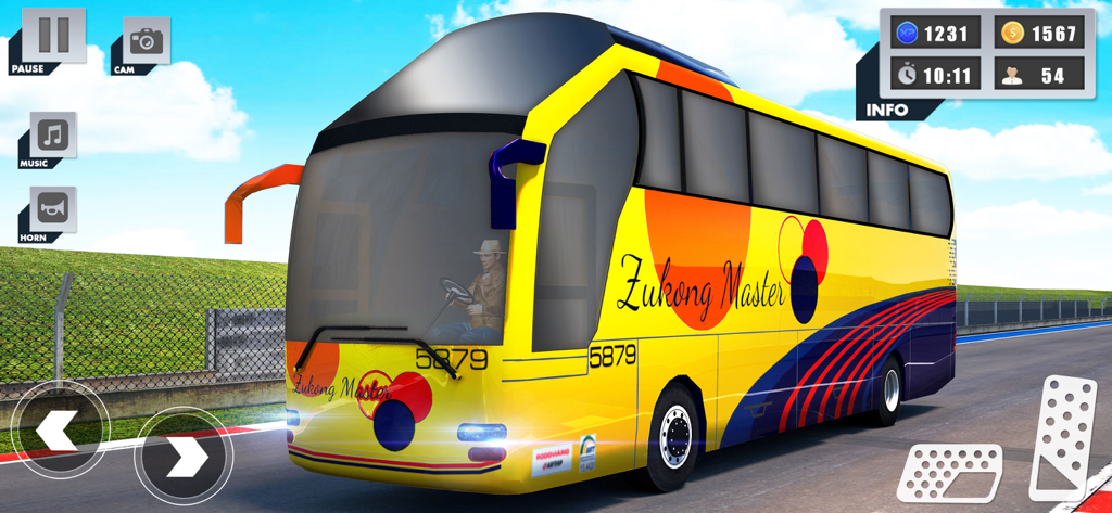 Coach Bus Simulator Game 2023 - Un autobús amarillo conduciendo por una pista en Coach Bus Simulator Game 2023