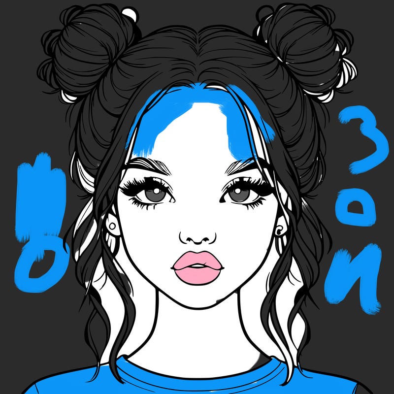 realistic girl with two buns in hair and lips