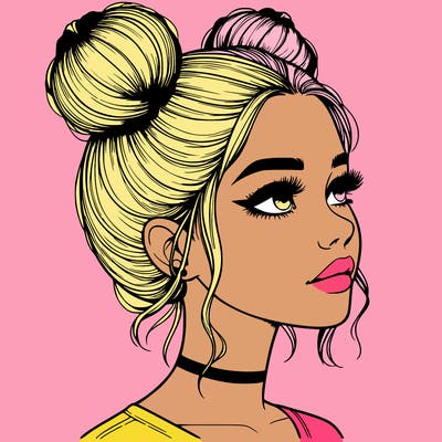 realistic girl with buns on the top of her head