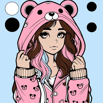 realistic girl in a animal pjs hoodie