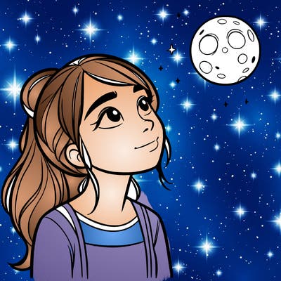 tenag girl looking up at the moon