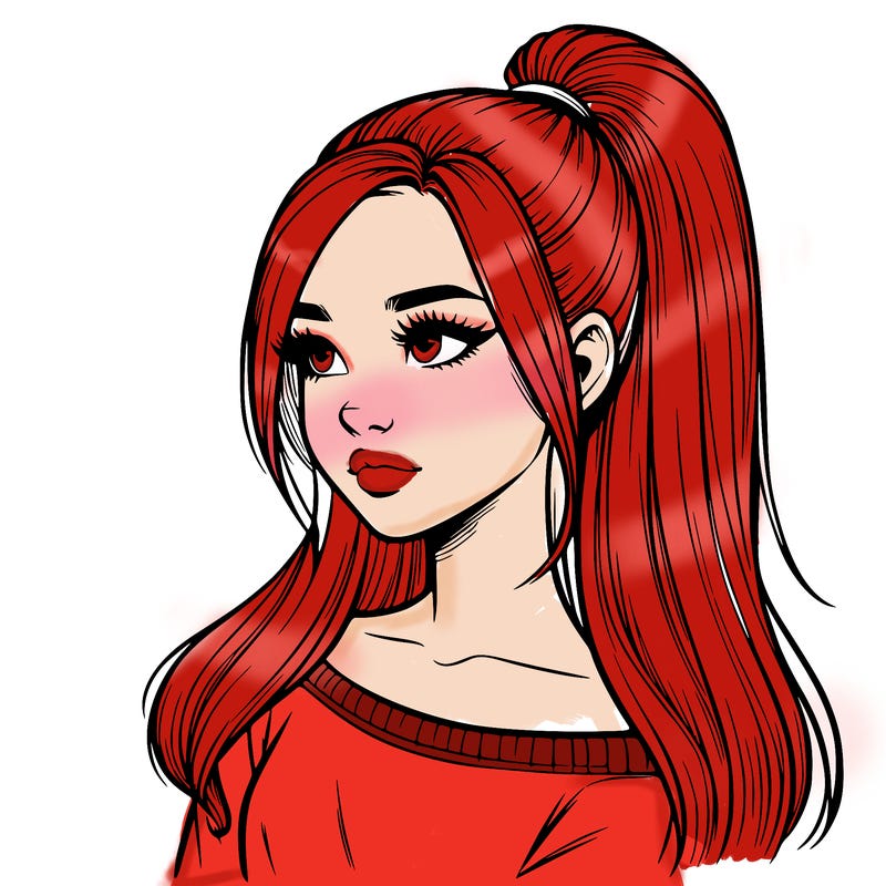 realistic girl with a high ponytail