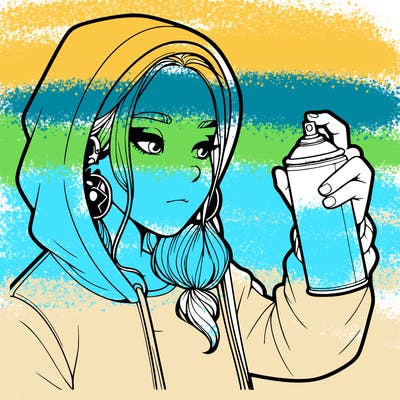 a realistic girl, spray painting