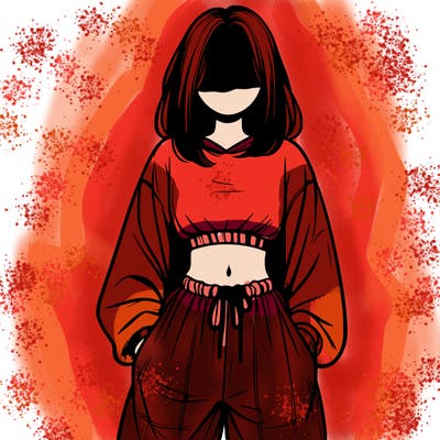 realistic girl faceless with baggy pants and a crop top