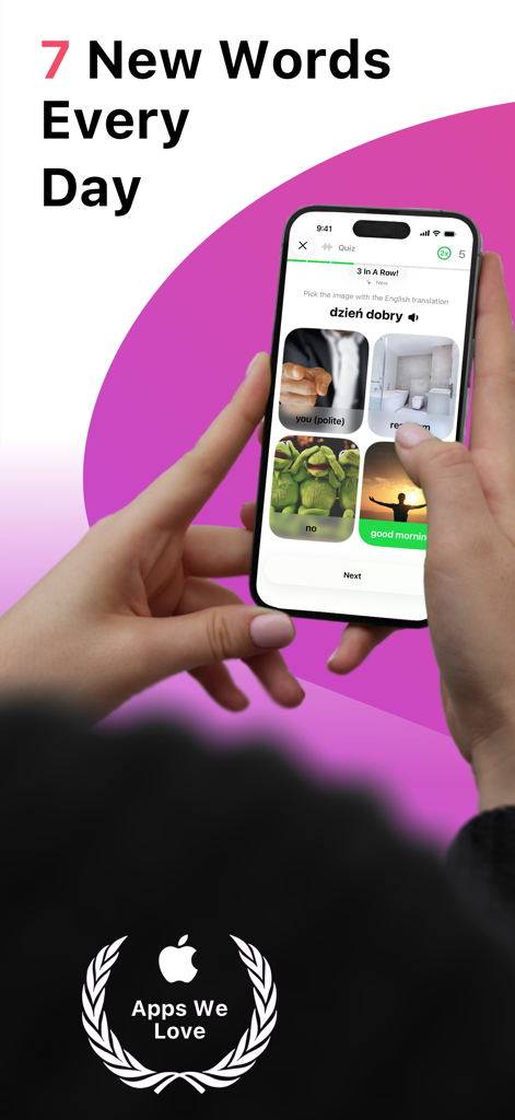 Una persona che usa l'app Impara il polacco con LENGO per un quiz di vocabolario giornaliero