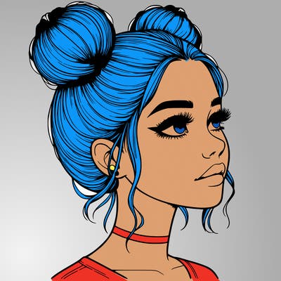 realistic girl with buns on the top of her head
