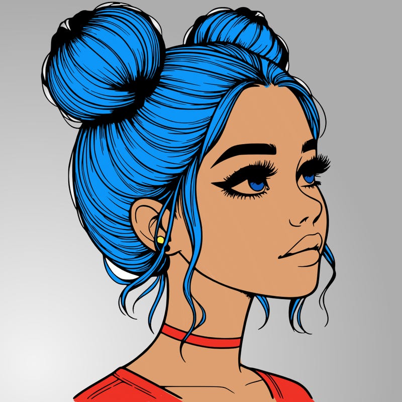 realistic girl with buns on the top of her head