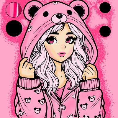 realistic girl in a animal pjs hoodie