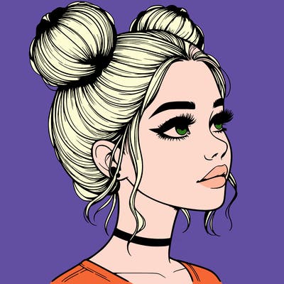 realistic girl with buns on the top of her head