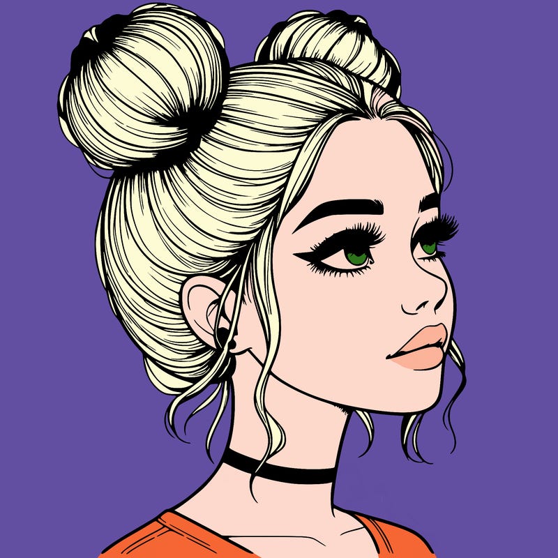 realistic girl with buns on the top of her head