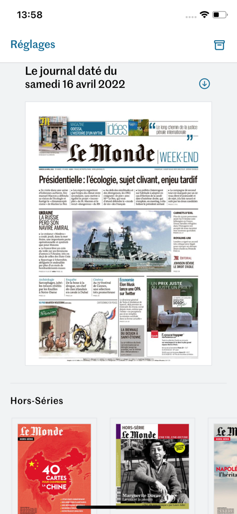 ル・モンドの週末版新聞と特別版のモバイルアプリビュー